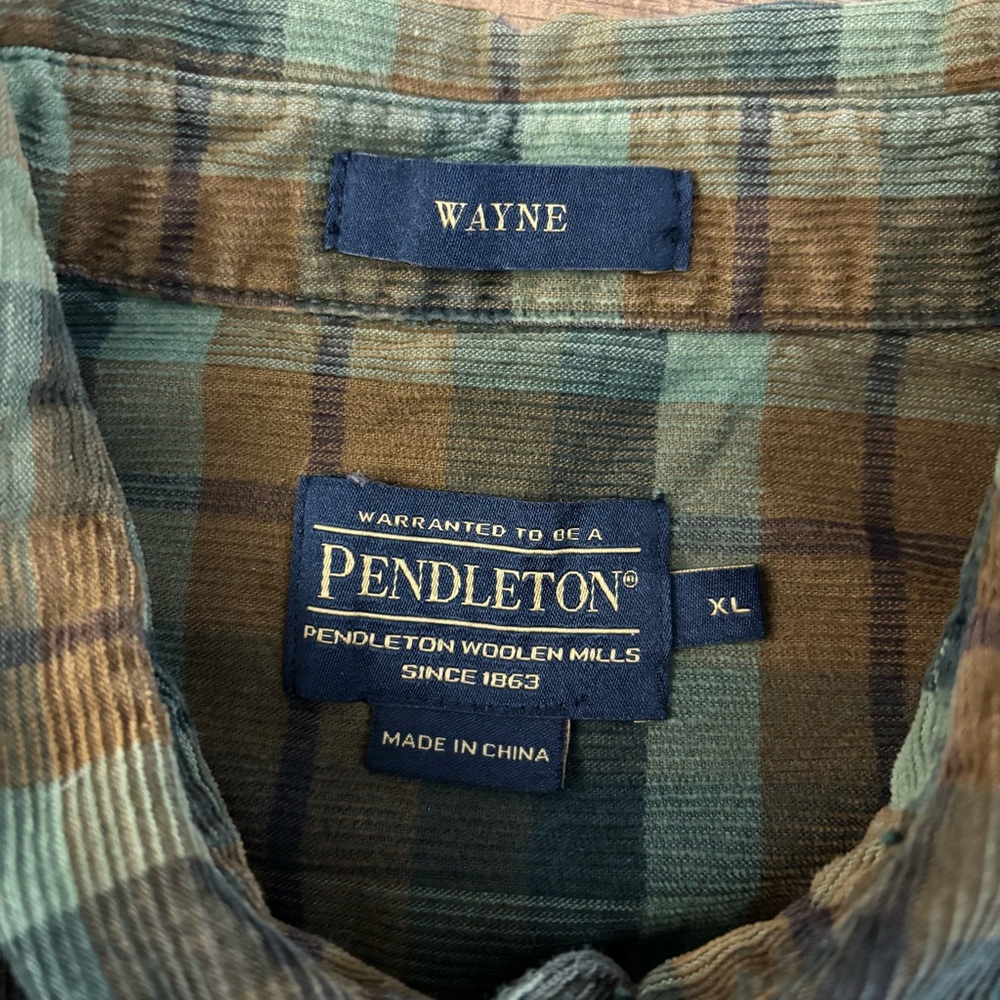 Pendleton Wayne Cotton Corduroy Plaid Check Long Sleeve Button Shirt Men’s - Picture 3 of 7